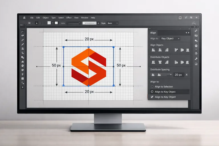 Align panelinde Key Object seçilerek parçalara merkez hizası ve eşit aralık uygulanması adımı