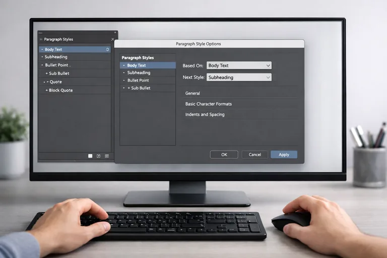 Based On ve Next Style ayarlarıyla düzen sağlamak Stil hiyerarşisinin Based On yapısıyla düzenlendiği ve Next Style akışının ayarlandığı panel görünümü