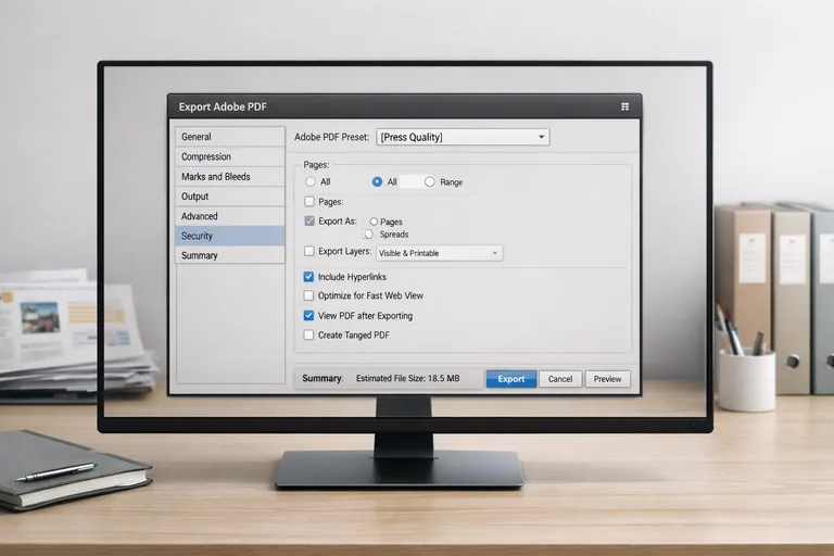 PDF dışa aktarma penceresinde baskı standardı ve taşma payı seçenekleriyle güvenli çıktı ayarı