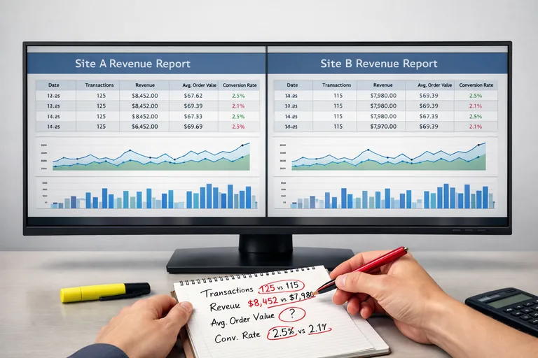 Gelir tutarsızlıklarını analiz etmek Analist iki farklı gelir raporunu karşılaştırırken tutarsızlıkları işaretliyor