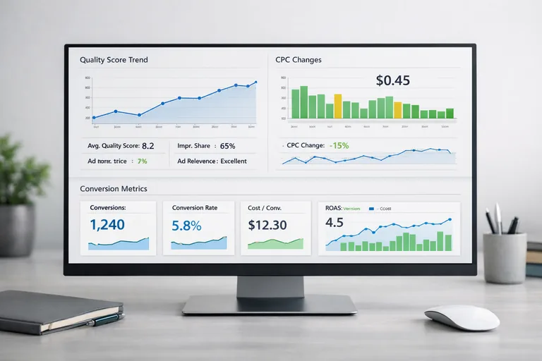 Bir raporlama ekranında kalite puanı trendi, TBM değişimi ve dönüşüm metrikleri birlikte izleniyor