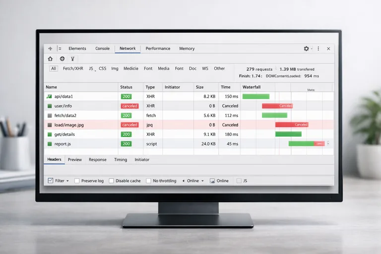 İptal ve timeout stratejisini görünür kılmak Tarayıcı ağ panelinde iptal edilen ve başarılı dönen isteklerin yan yana incelenmesi ve akışın not edilmesi