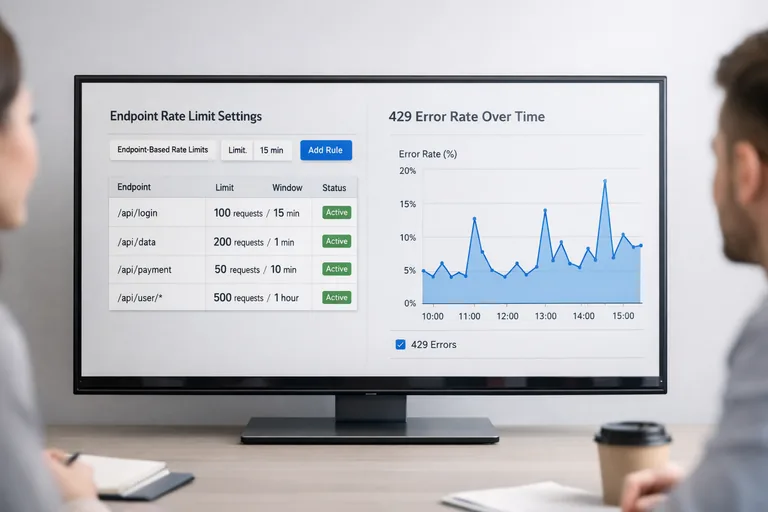 429 oranını analiz ederek limit ayarlamak Bir ekip toplantısında 429 oranı, istek dağılımı ve endpoint bazlı limit ayarlarını tartışan ekran paylaşımı