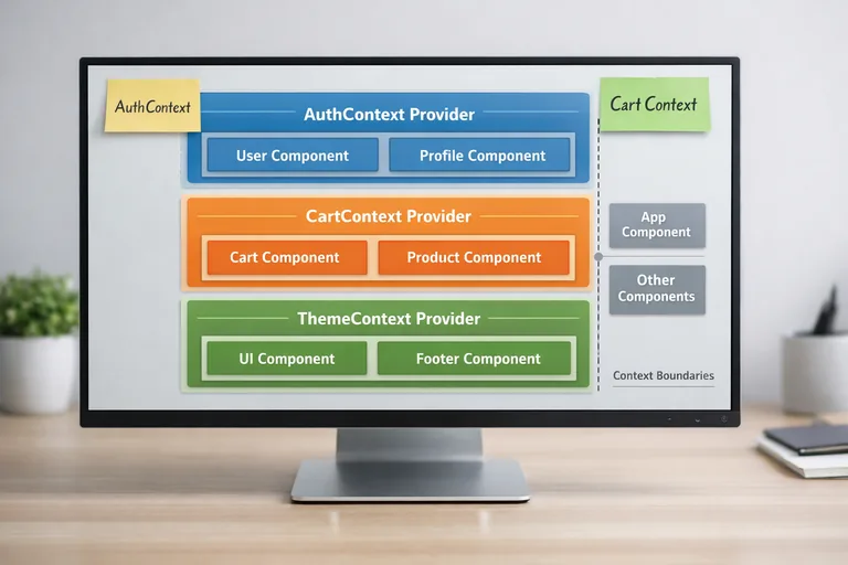 Context sınırını yapılandırmak Ekranda birden fazla context provider katmanı ve her birinin kapsadığı bileşen alanlarını gösteren şema