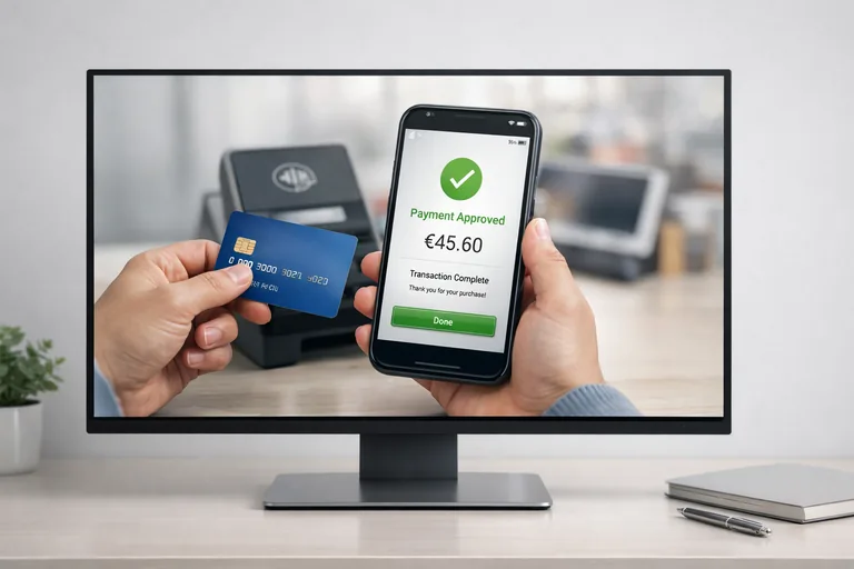 Mobil cihaz üzerinden güvenli ödeme onayı Telefon ekranında ödeme onayı mesajı ve masa üzerinde banka kartı ile alışveriş süreci