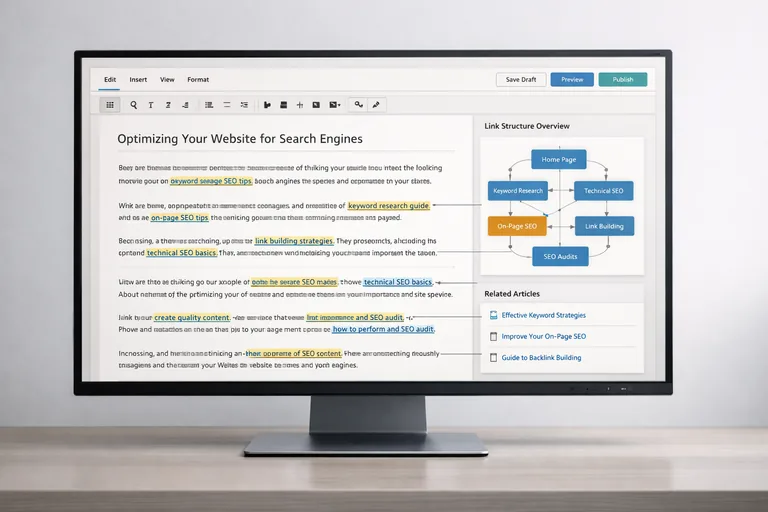 Bir içerik sayfasında farklı sayfalara yönlendiren bağlantı metinleri ve içerik içi bağlantı yapısı