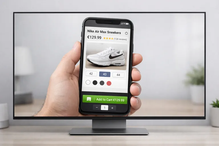 Mobilde sabit satın alma alanı Mobil ekranda ürün sayfası ve altta sabit sepete ekle alanı ile fiyat ve varyant seçimi