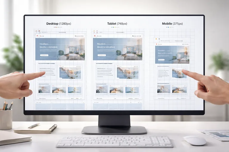 Masaüstü, tablet ve mobil ekranlarda aynı bileşenlerin kolonlara göre yeniden akarak hizayı korumasını gösteren düzen